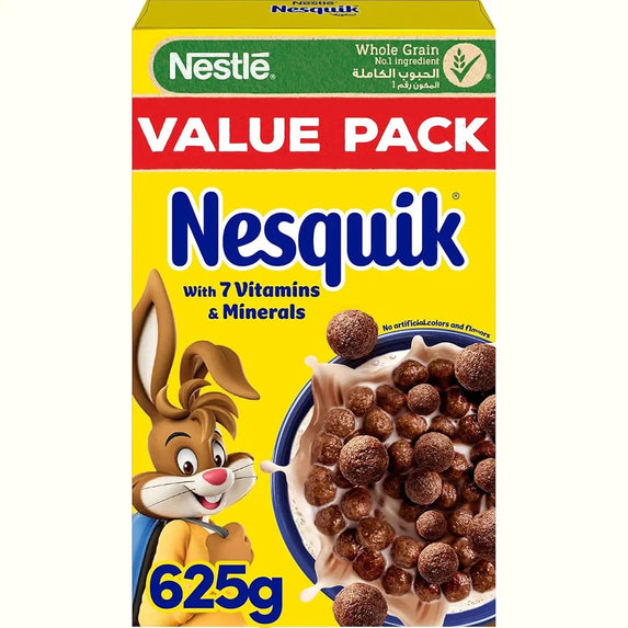 Nesquik Nestle Chocolate Breakfast Cereal, Value Pack, Made with Whole Grain, Pack, 625g